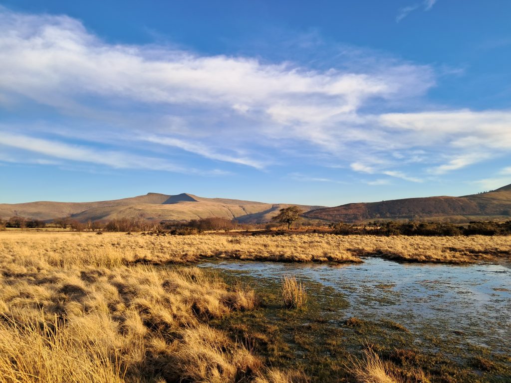 Open moorland and mountain views near the Bannau Brycheiniog National Park Visitor Centre