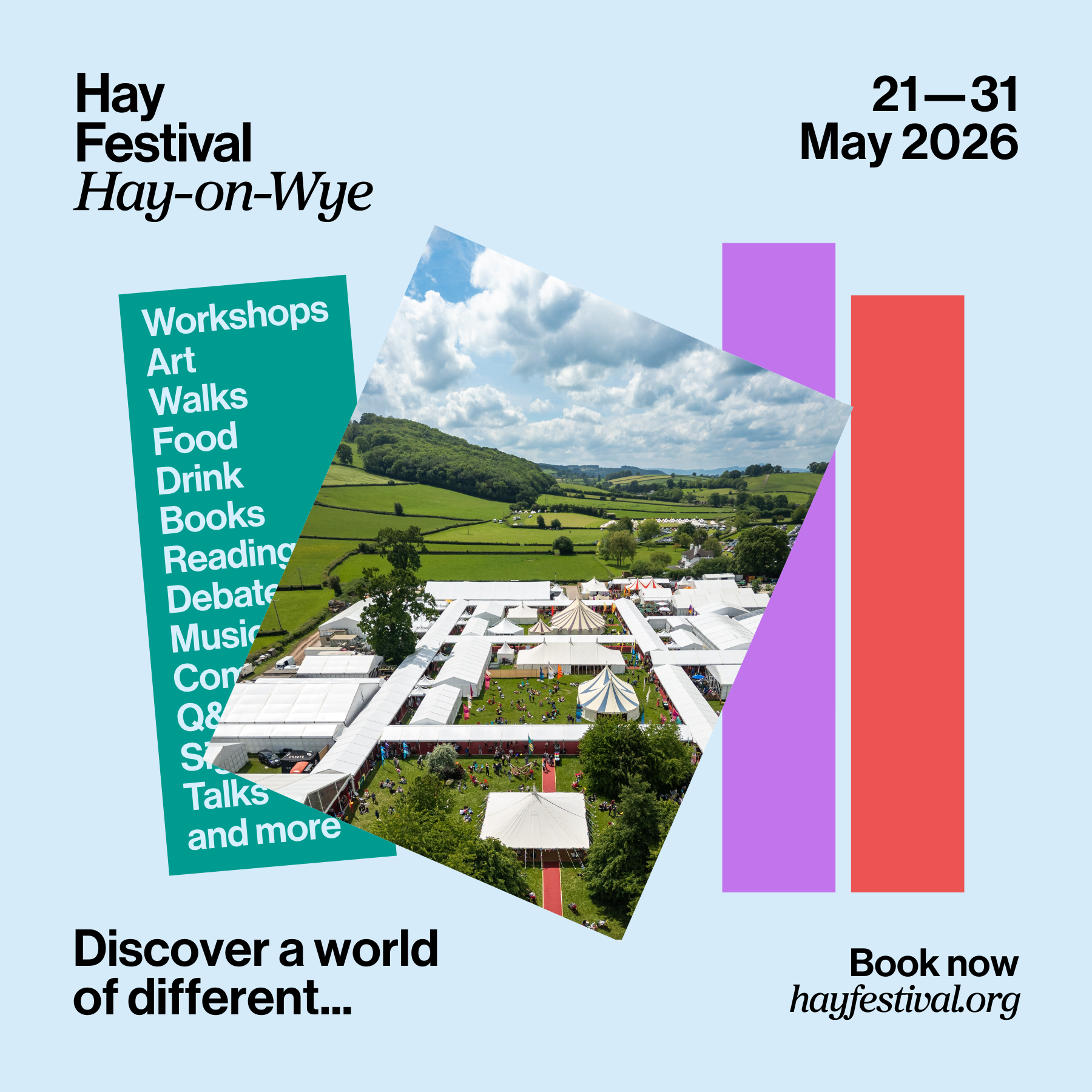 Hay Festival site in Hay-on-Wye on the edge of Bannau Brycheiniog (Brecon Beacons) National Park