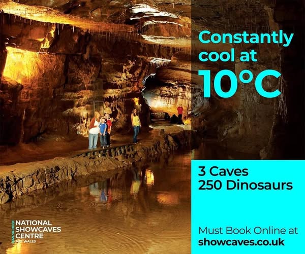 Family exploring caves at Dan yr Ogof Showcaves in Bannau Brycheiniog
