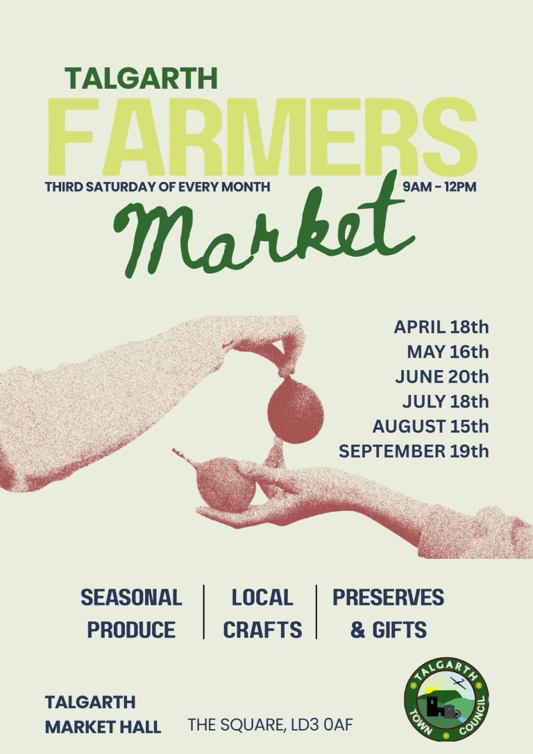 Talgarth Farmers Market poster showing 2026 market dates