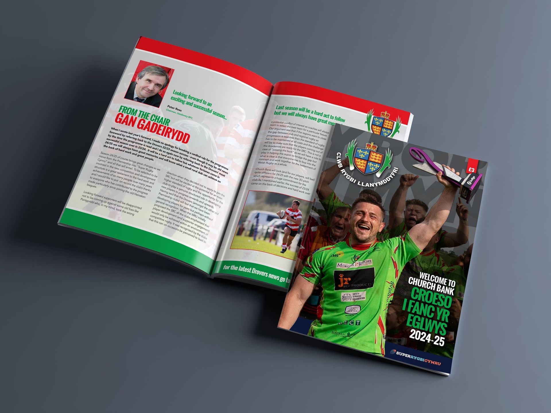 Llandovery rugby match programme cover and page spread designed by Touchdown Design