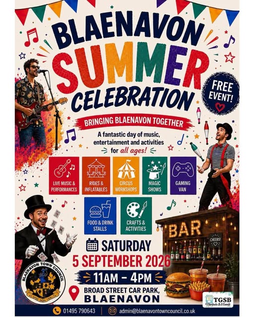 Colourful poster for Blaenavon Summer Celebration on 5 September 2026
