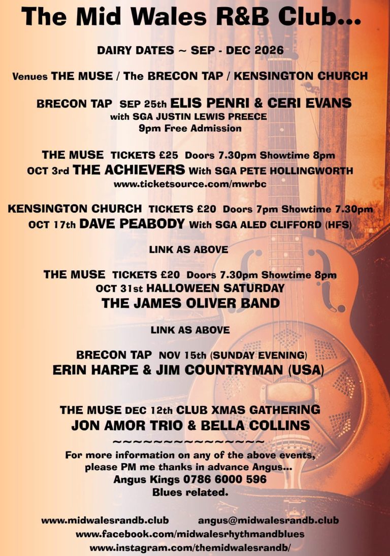 Live Rhythm & Blues in Brecon: September–December 2026