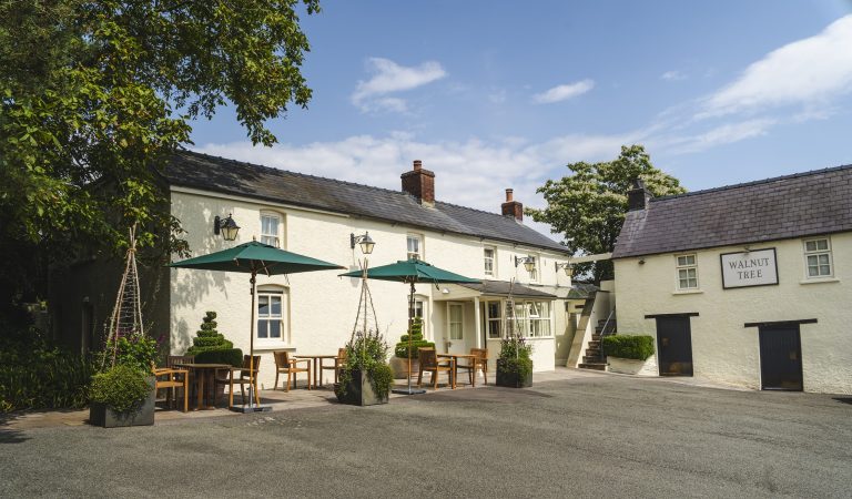 Exterior of The Walnut Tree restaurant in Abergavenny