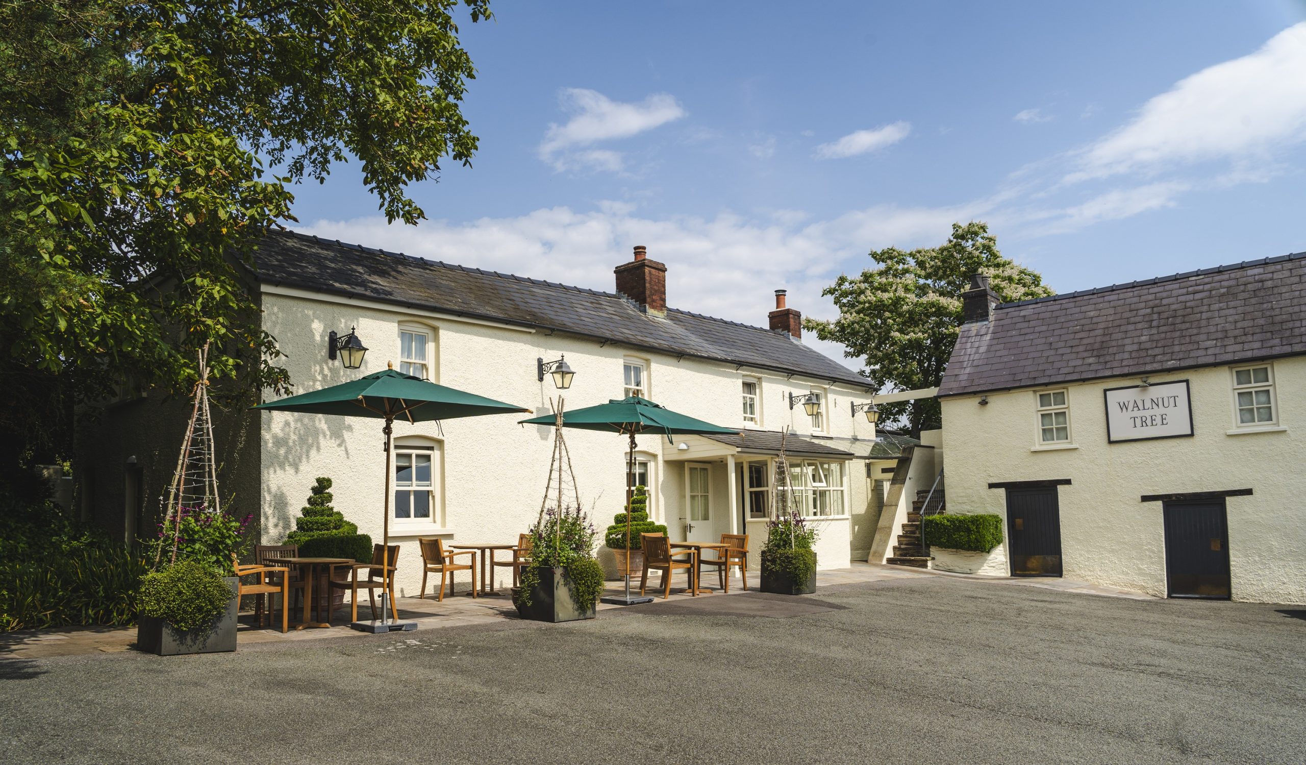 Exterior of The Walnut Tree restaurant in Abergavenny