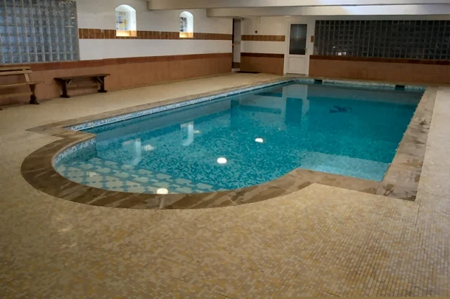Heated indoor swimming pool at Baskerville Hall Hotel near Hay-on-Wye