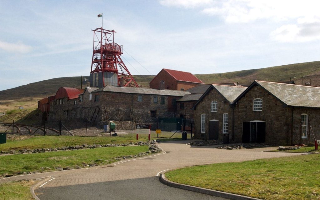 Historic colliery buildings and winding gear at Big Pit National Coal Museum in Blaenavon