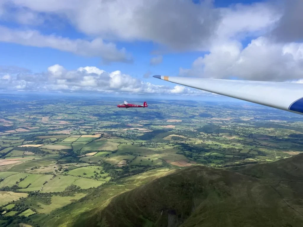 View across the countryside from a glider flying from Talgarth Airfield