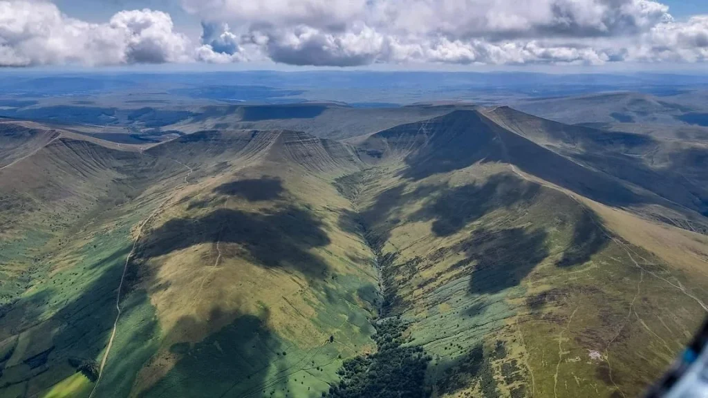 Black Mountains landscape seen from the air during a gliding flight