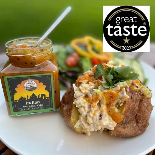 Black Mountains Preserves Indian apple chutney served with a baked potato and salad