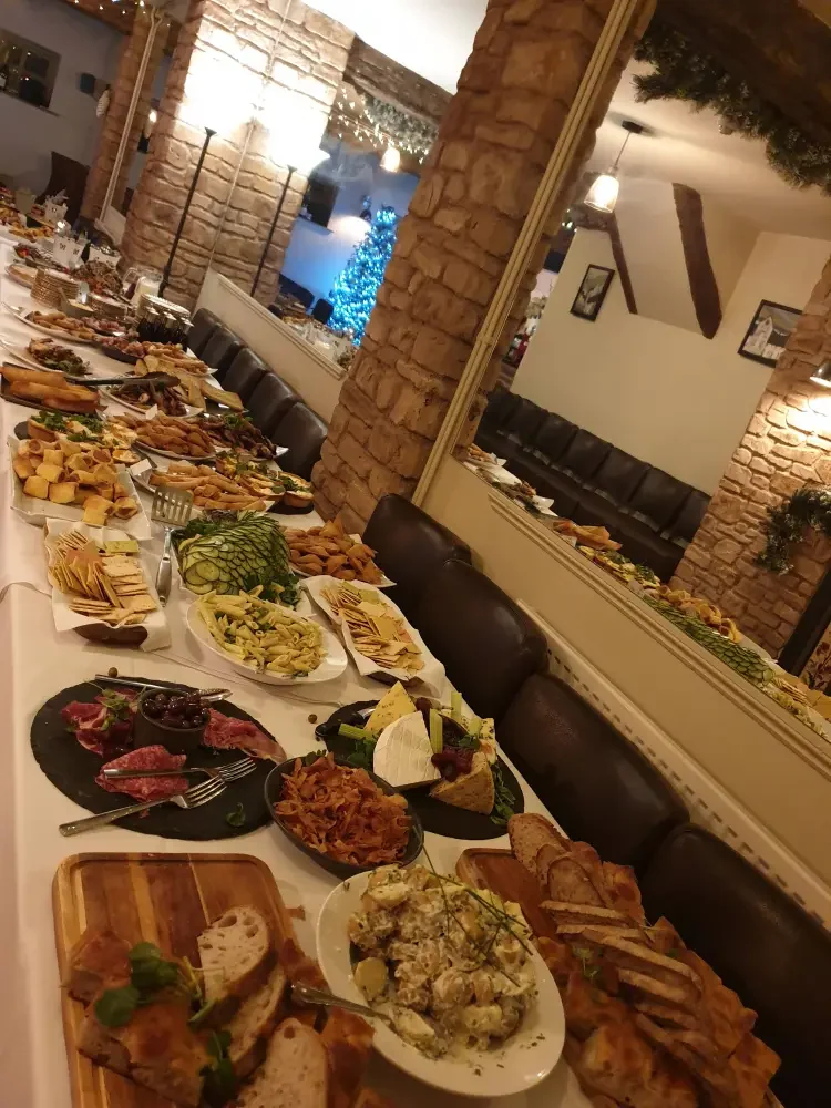 Buffet table prepared inside the Dragon Inn in Crickhowell