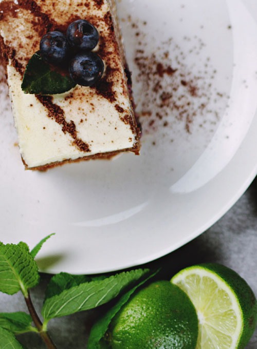 Slice of cake with blueberries served at Hay Castle Café