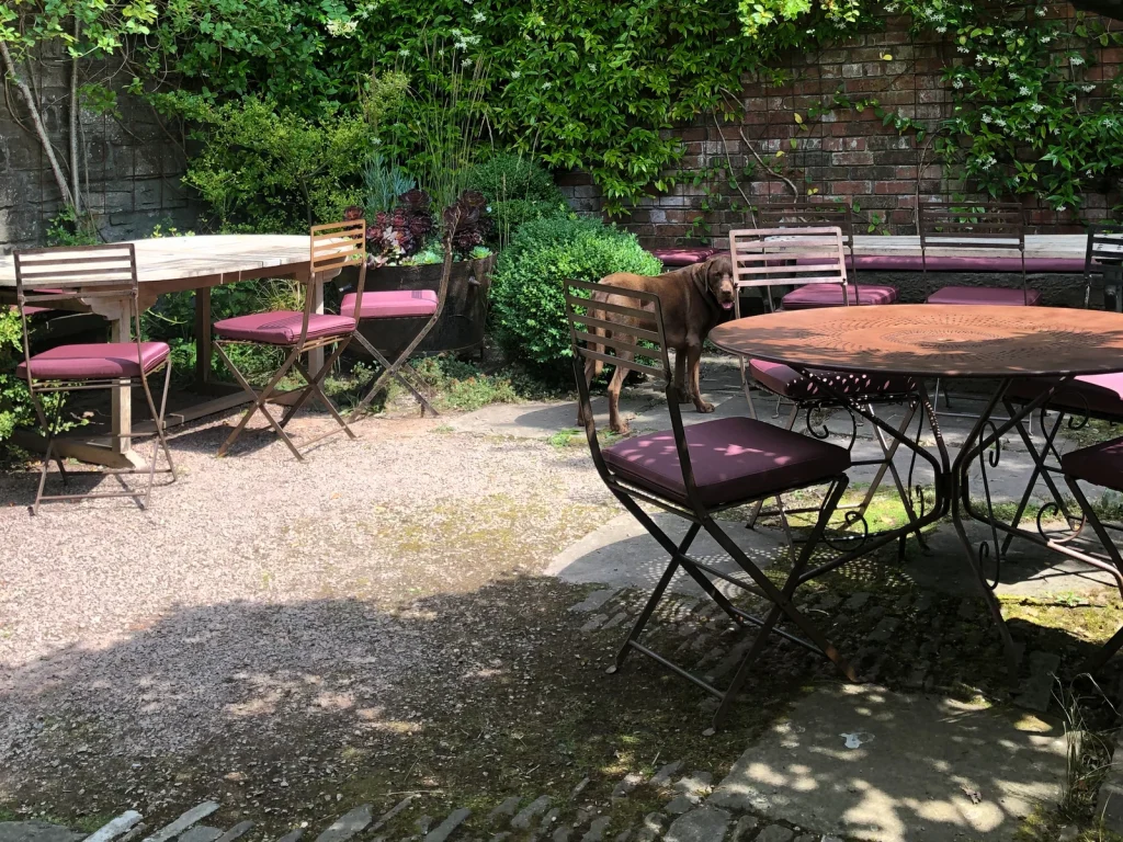 Secluded garden seating at The Kitchen at the Chapel in Abergavenny