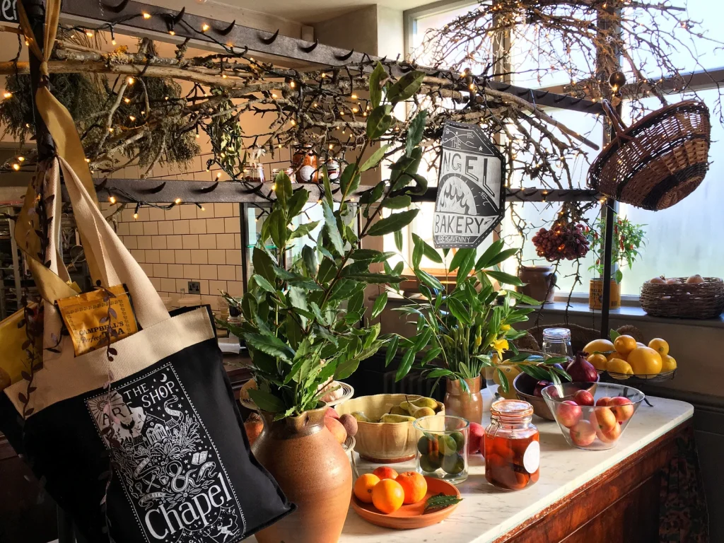 Seasonal produce displayed beside a window at The Kitchen at the Chapel in Abergavenny