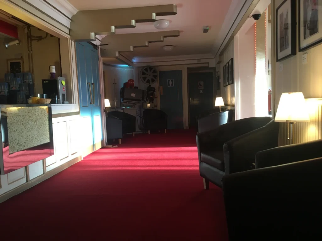 Comfortable foyer and refreshments area inside Market Hall Cinema