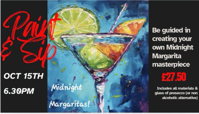Colourful Midnight Margarita painting for a Paint ’n’ Sip workshop