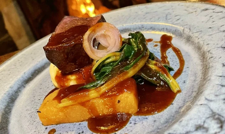 Restaurant main course served at The Red Lion in Penderyn