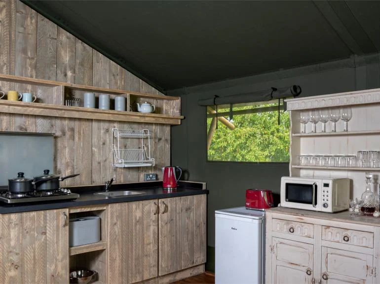 Kitchen inside a Sugar & Loaf glamping lodge