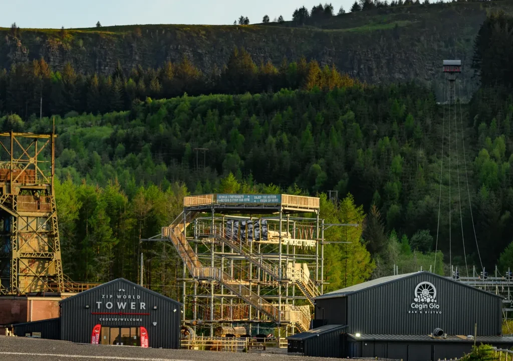 Adventure structures across the former Tower Colliery site at Zip World