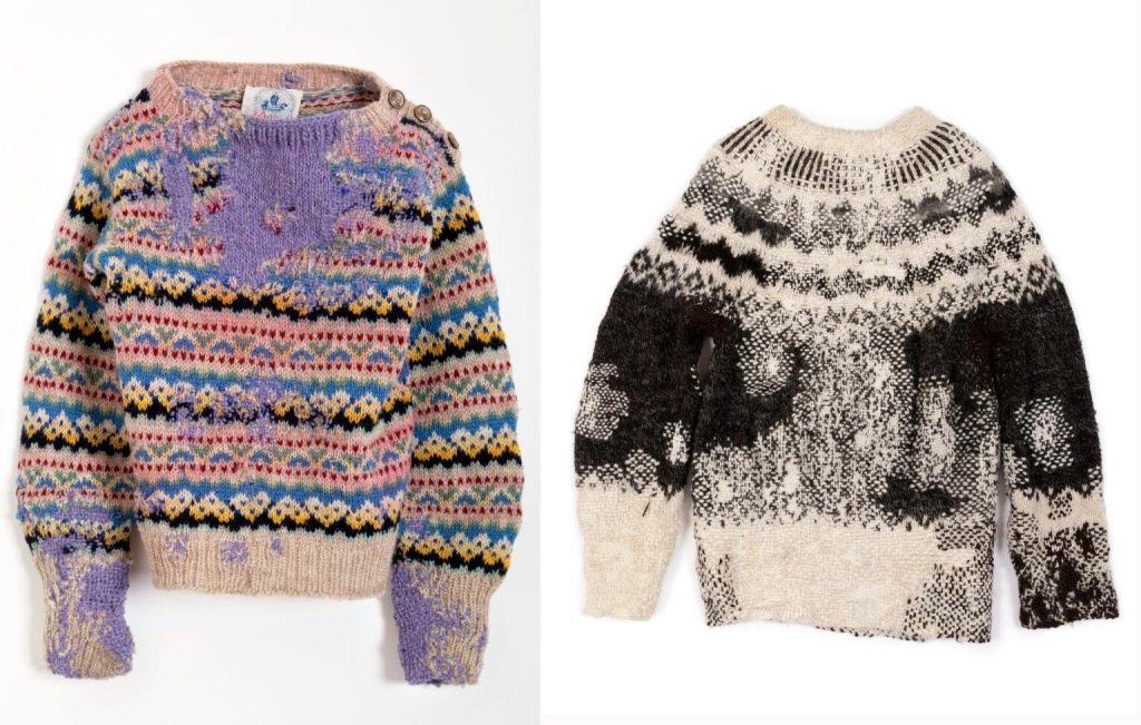 Knitted garments ready for a mending workshop with Celia Pym
